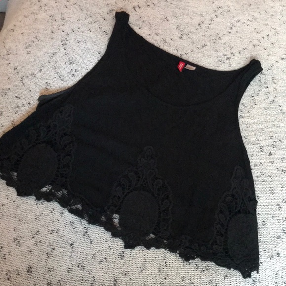 Divided Tops - Black crop top crochet detailing